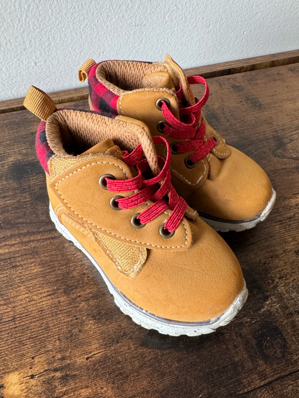Wonder Nation Toddler Tan Faux Suede Buffalo Plaid Ankle Work Boots - Size 5
